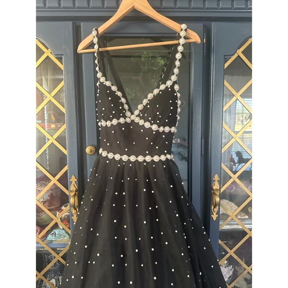 Mac Duggal 20747 Black Pearl Beaded High-Low Tulle Gown – Size 6 NWOT - Picture 5 of 10